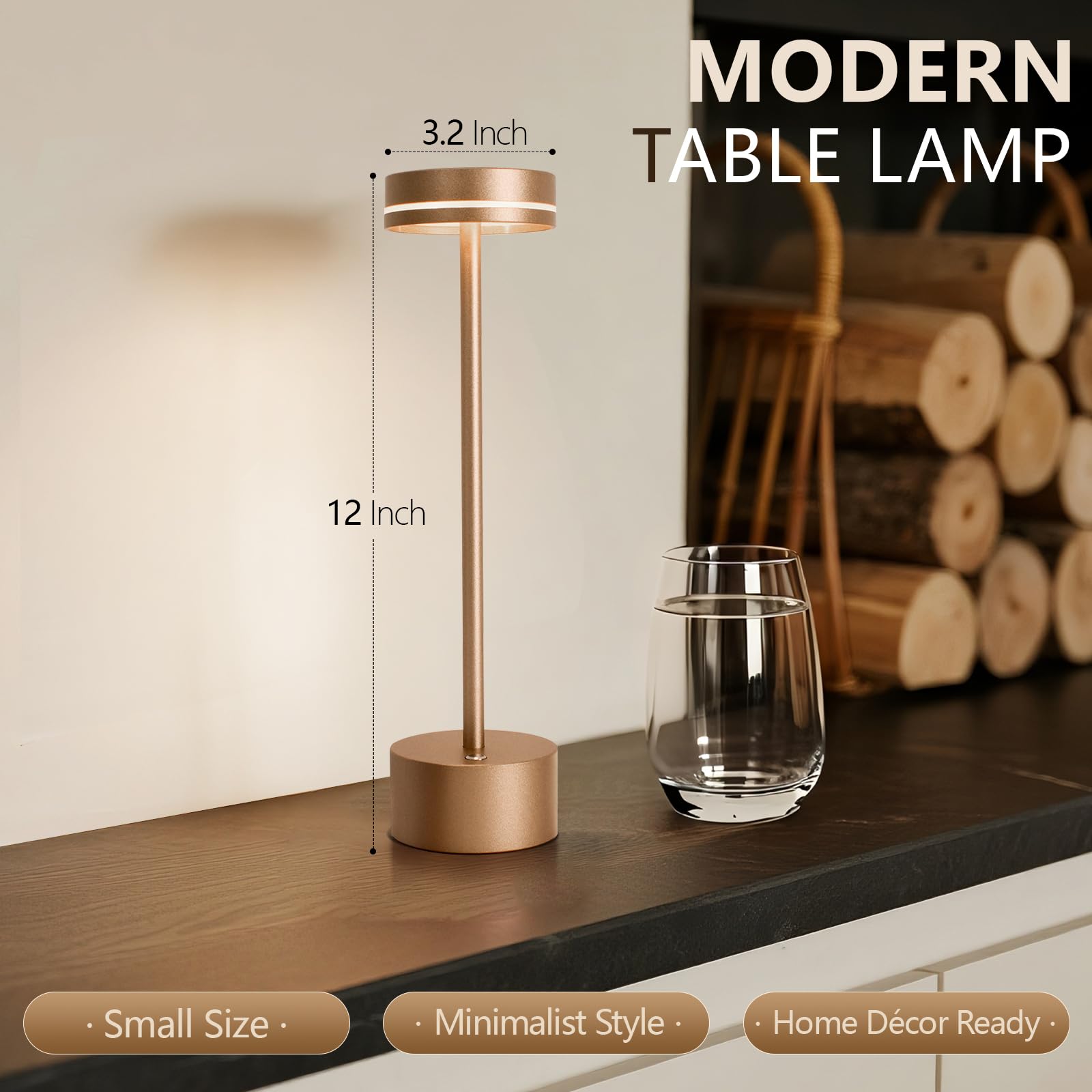 LZXYUYU cordless table lamp touch-dimming for convenient brightness control.