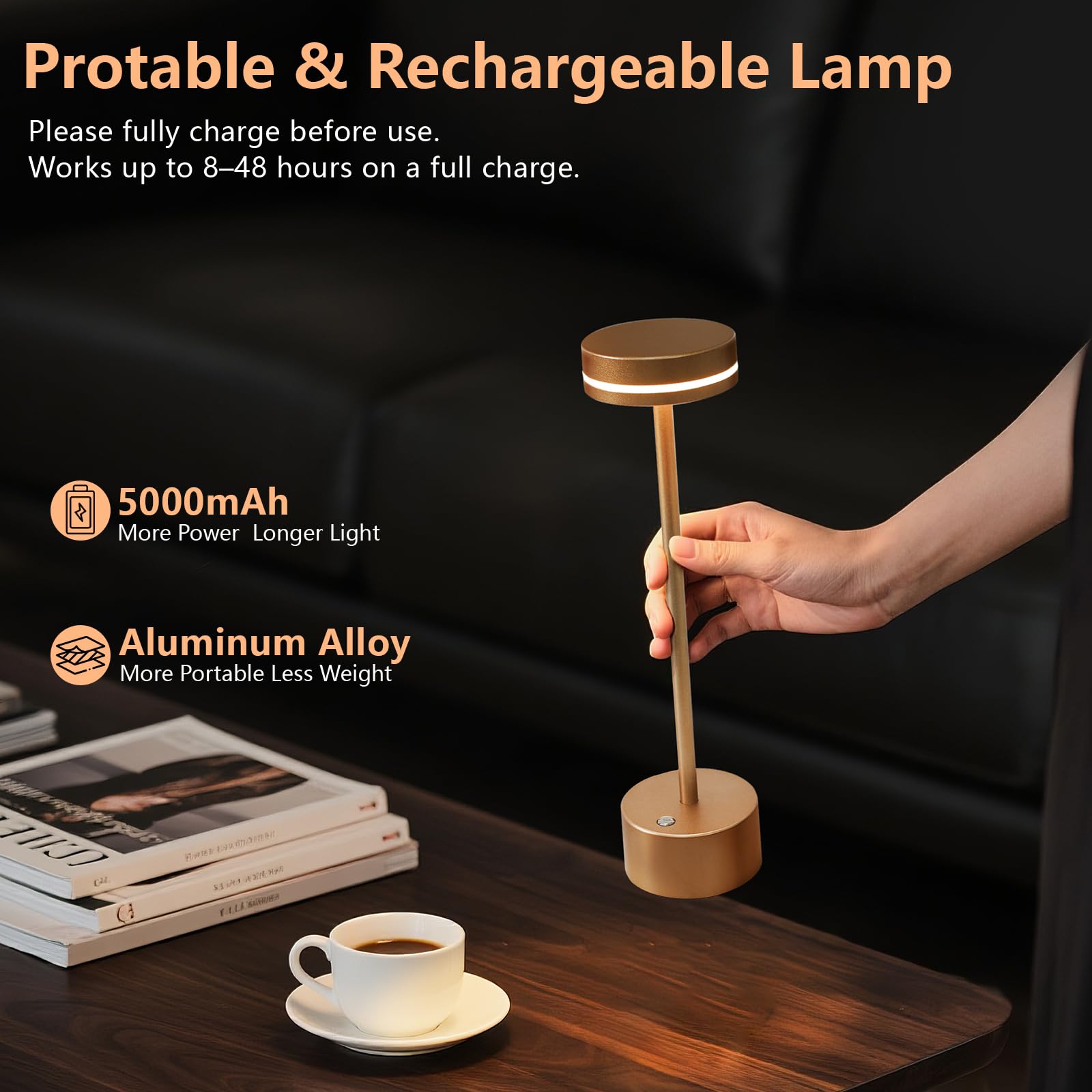 LZXYUYU cordless table lamp USB-C recharge for easy power.