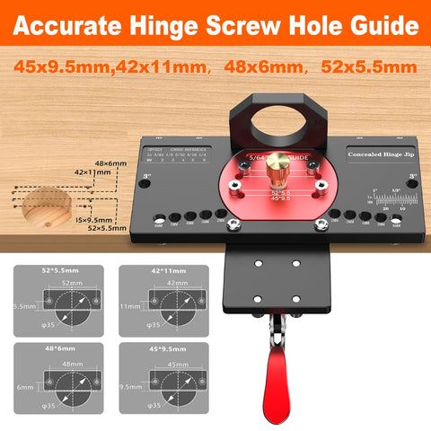 M-T jig supports Blum, Salice, Grass hinges and 1/2 inch overlays