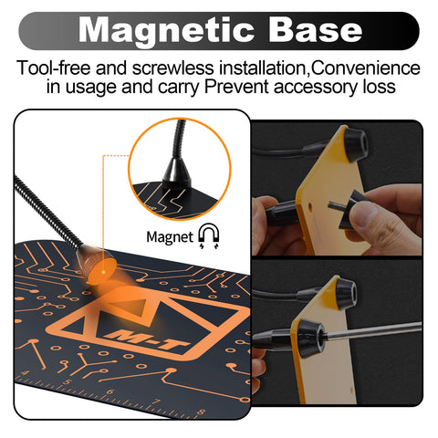 M-T Helping Hands magnifier assists detail work and reduces eye strain.