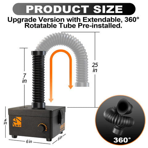 Adjustable hose on M-T extractor extending to reach fumes