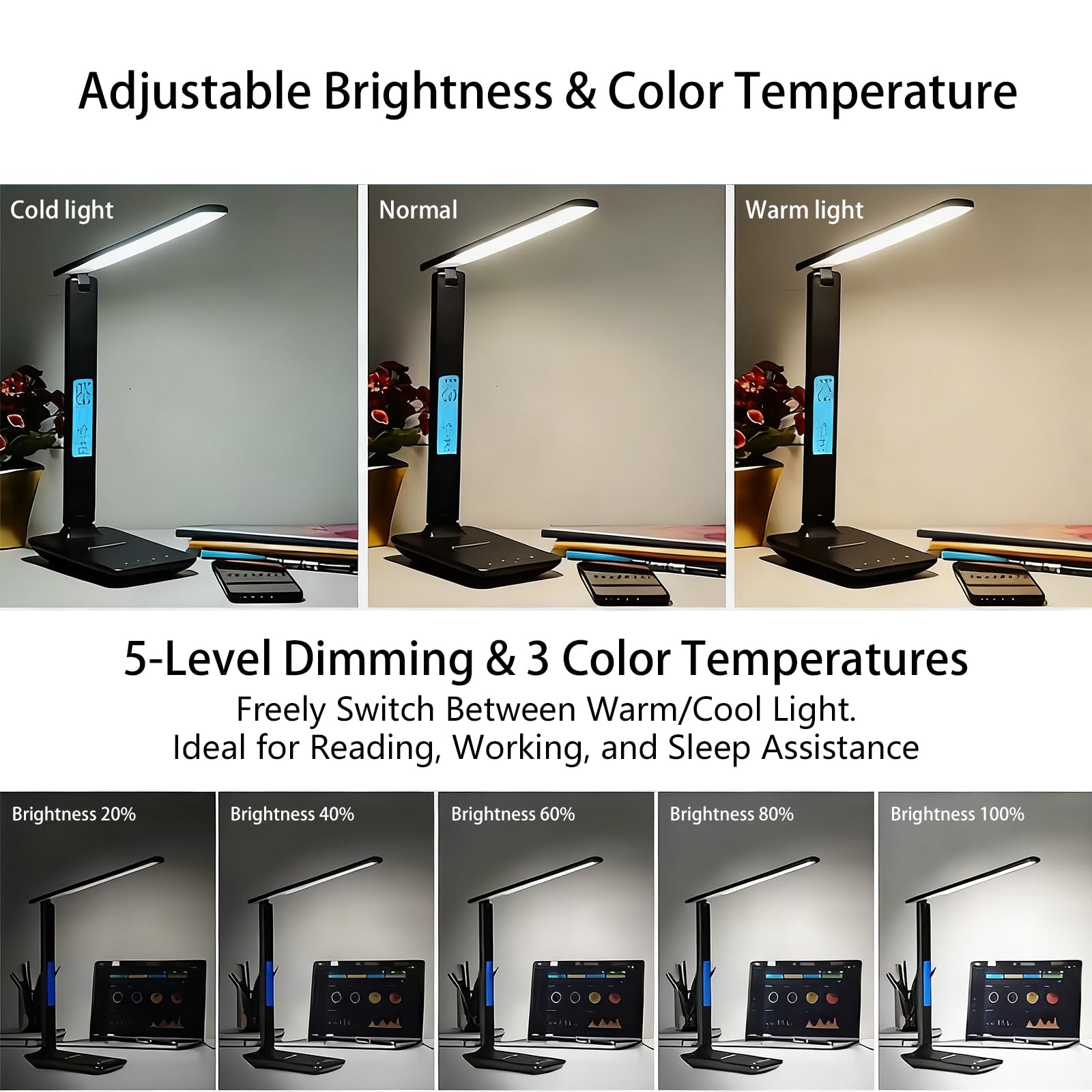 M-Xeotei LED lamp offers 5 brightness levels and 3 color modes for personalized comfort.