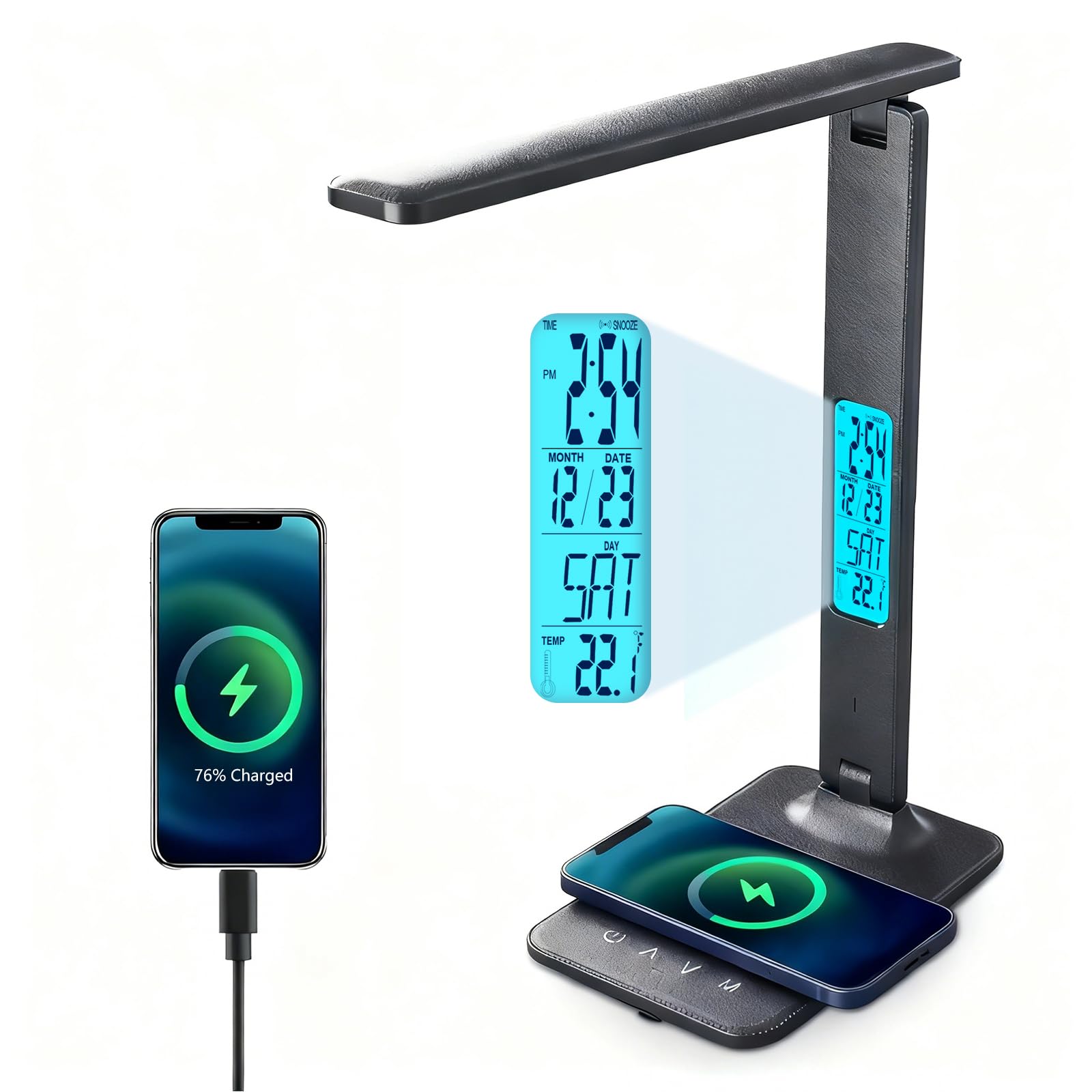 M-Xeotei LED desk lamp with foldable arm for space-saving lighting at home or office.