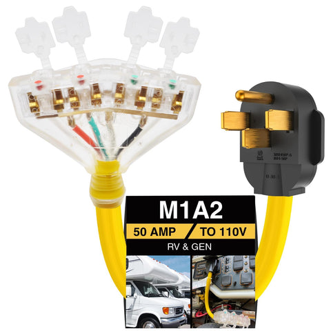M1A2 50A to 20A adapter plug with NEMA 14-50P for RV power