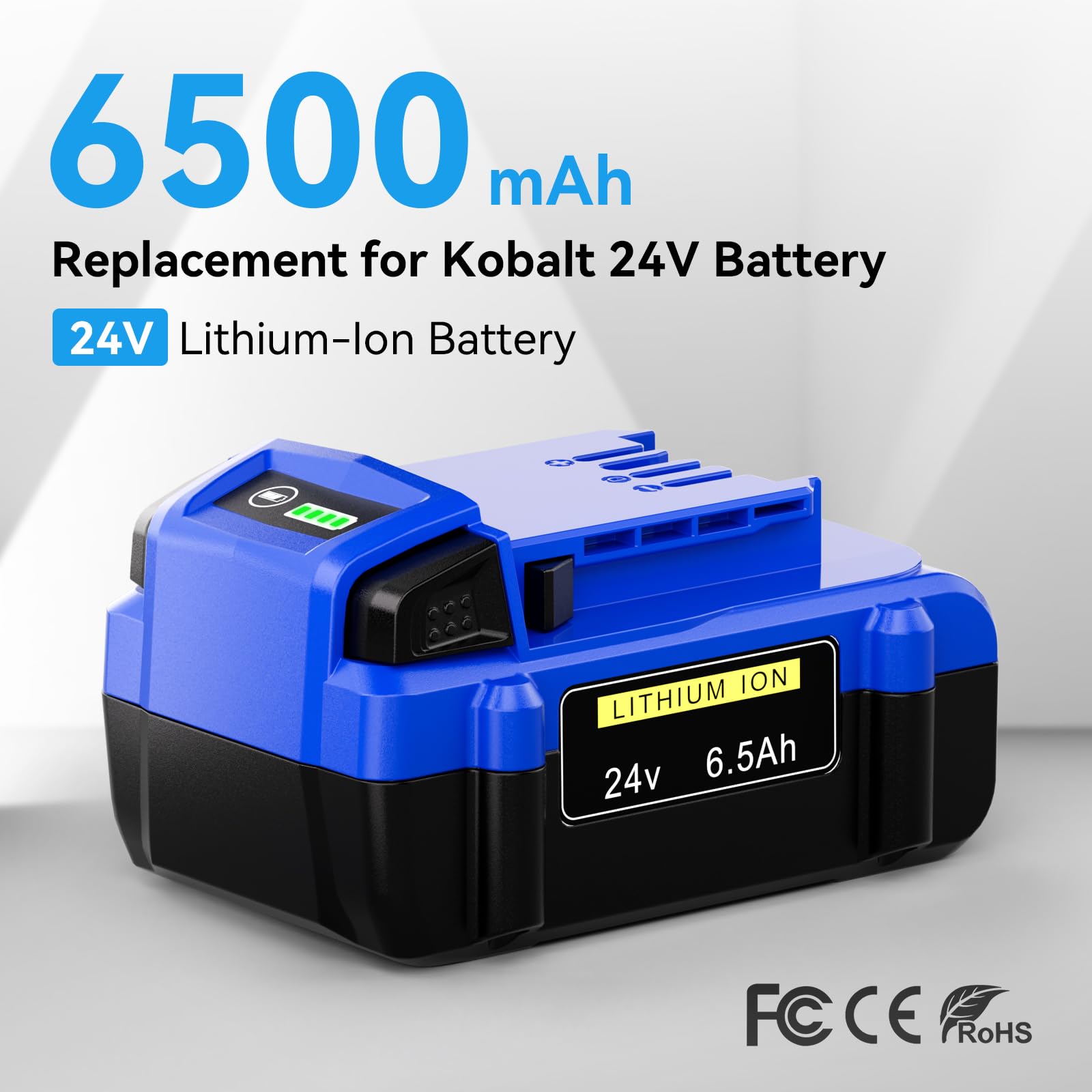 M2CSMK 6.5Ah battery with indicator lights showing charge status for Kobalt tools.