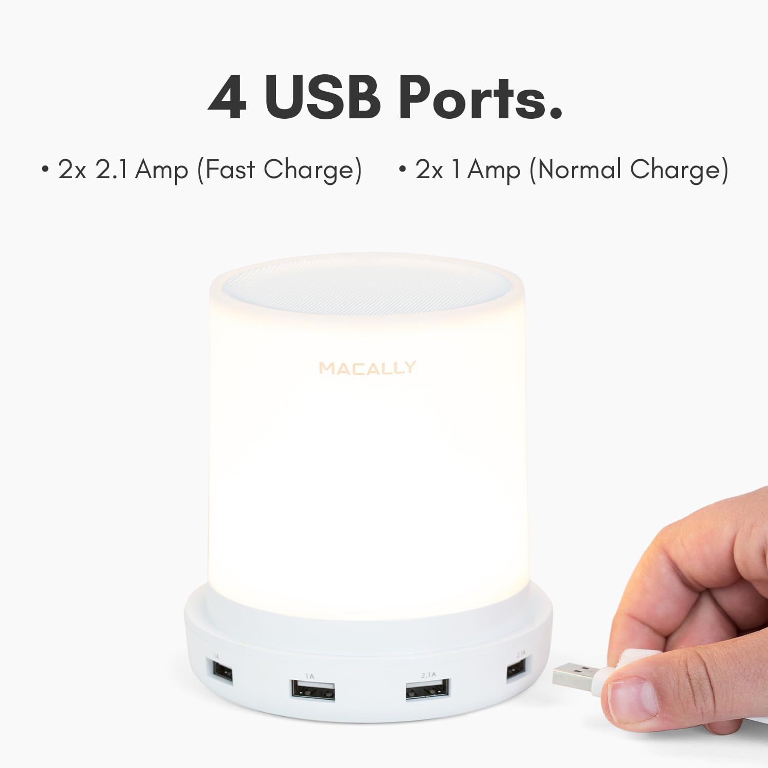 Macally 3-way dimmable bedside lamp providing adaptable mood lighting.