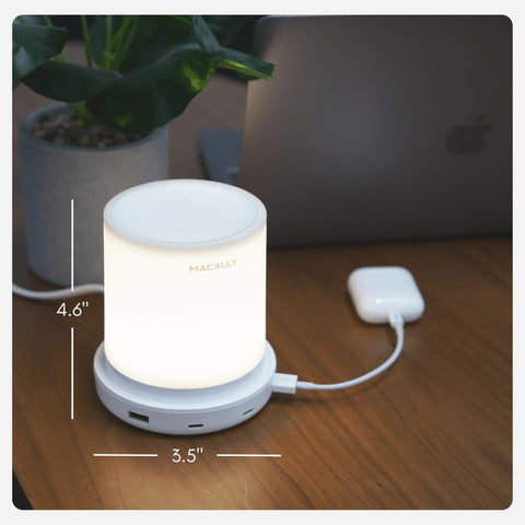 Macally bedside lamp serving as a combined charging hub