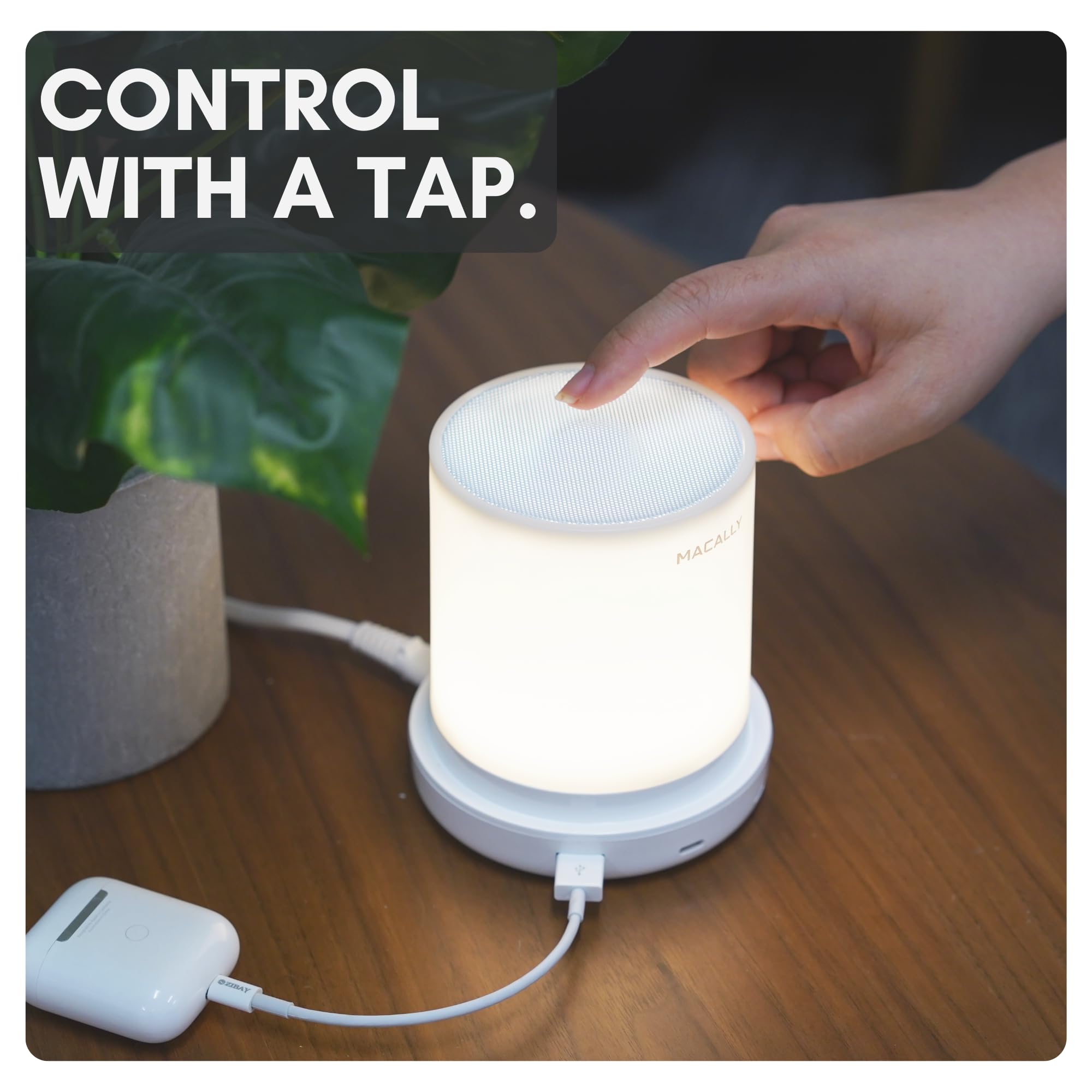 Macally compact bedside lamp saving space on nightstand