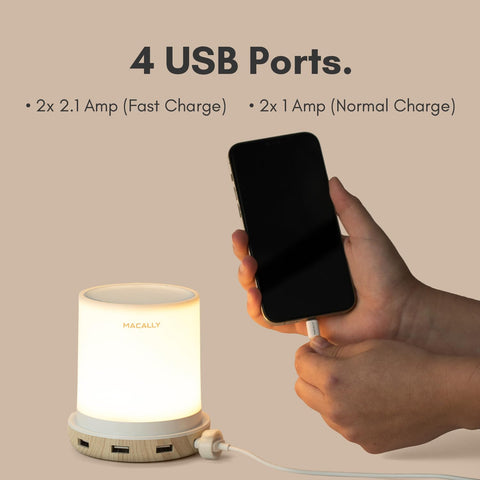 Macally compact nightstand light doubles as a USB charging station.