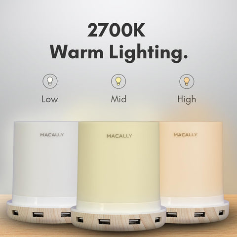 Macally touch-controlled lamp offers a soft glow for late reading.