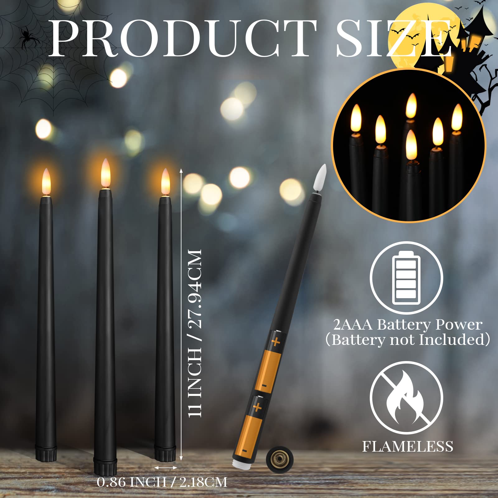 Macarrie 24-pack flameless taper candles arranged for a table display