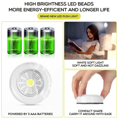 Macarrie 70-lumen puck light provides gentle, daylight-like brightness for night reading.