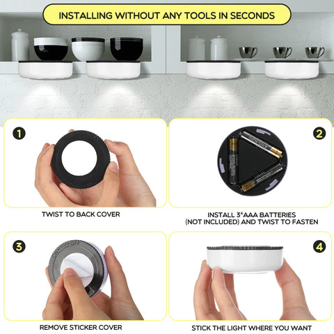 Macarrie battery-powered LED light offers cordless convenience in cabinets and closets.