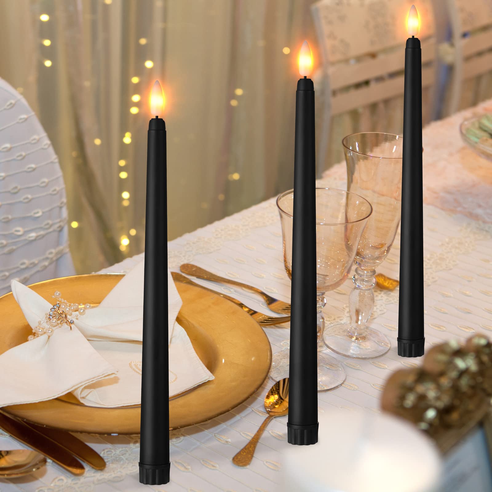 Macarrie 11in black tapered candle side view for refined decor