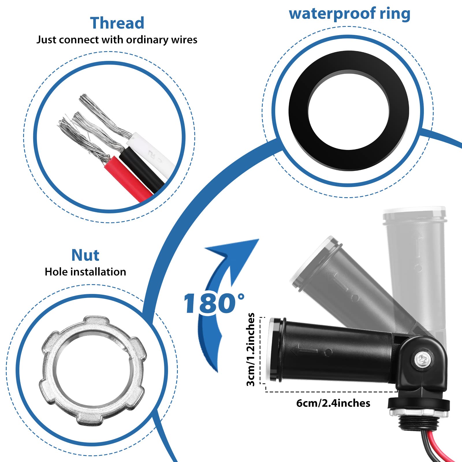 Macarrie outdoor photocell switch installation diagram showing box wiring.
