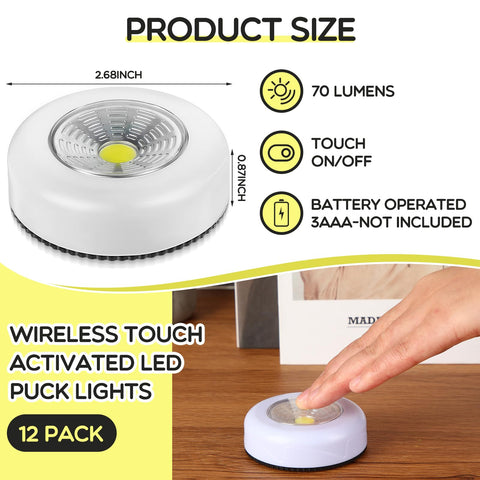 Macarrie stick-on puck light with adhesive pad enables easy tool-free installation.