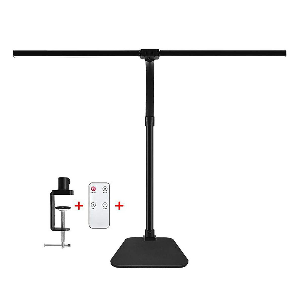 MACASA double-head LED desk lamp with remote control for precise lighting adjustments.