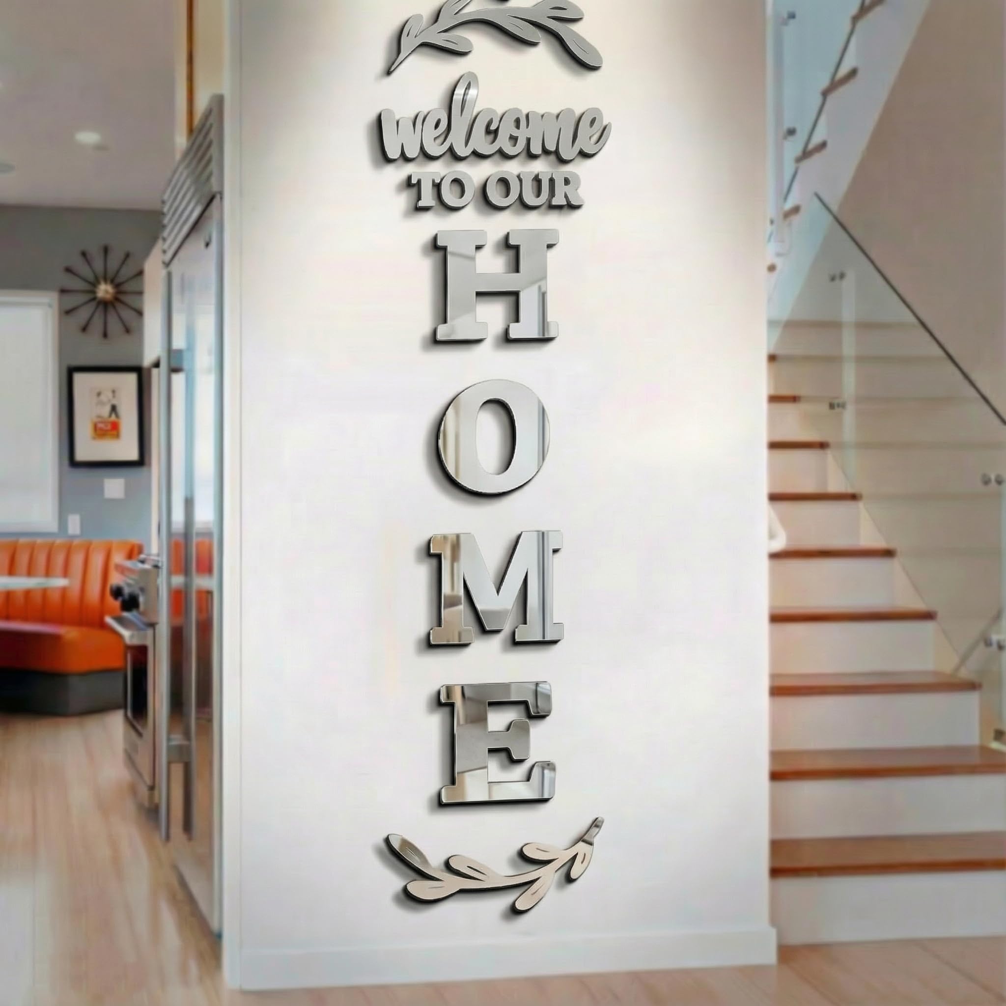 Machoose 3D mirror sign home; silver surface brightens spaces.