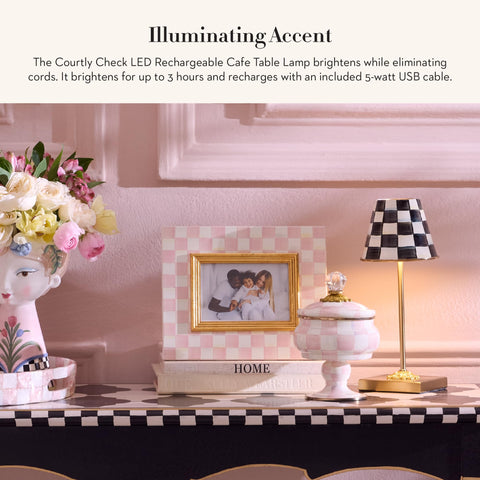 MACKENZIE-CHILDS courtly-check lamp base offers a classic pattern for stylish decor.