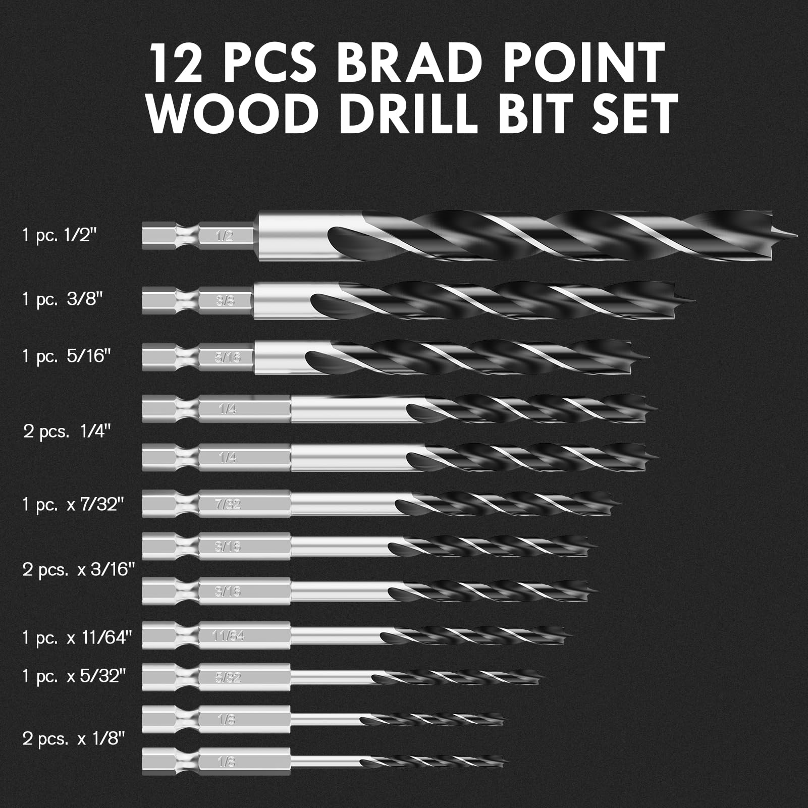 MACXCOIP Brad Point drill set hex shank aids straight, accurate holes