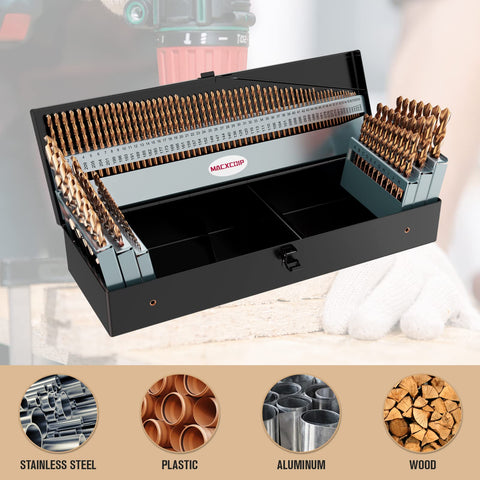 MACXCOIP cobalt drill bit set 135-degree tip for clean starts.