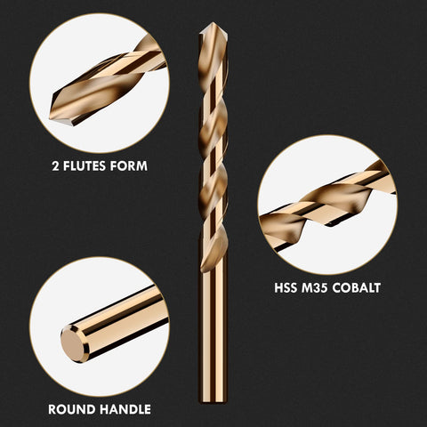 MACXCOIP cobalt drill bits close-up show sharp edges for clean cuts.