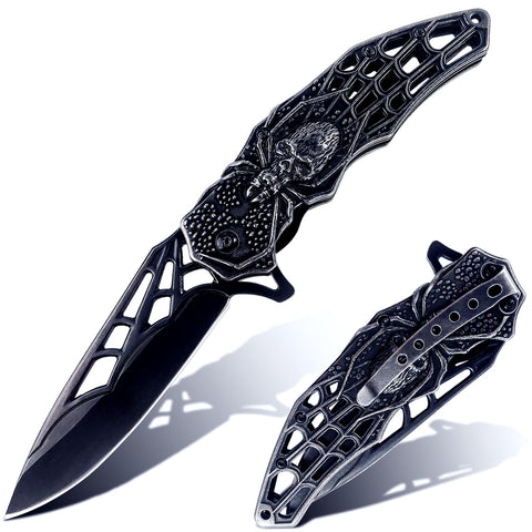 MADSMAUG pocket knife with 3d skull pattern provides secure outdoor grip