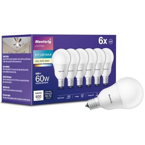 Maelsrlg E17 LED bulb front view ideal for ceiling fans and energy savings.