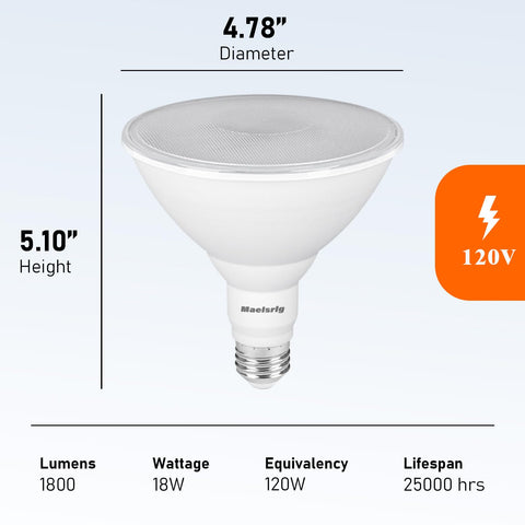 Maelsrlg PAR38 LED flood light dimmable for flexible brightness control.