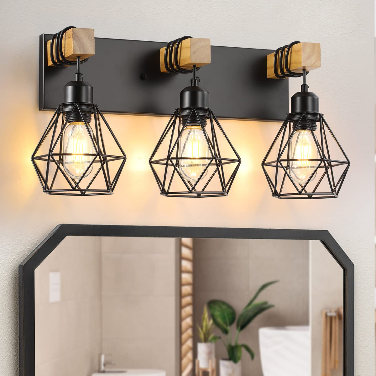 Maesta 3-Light farmhouse vanity light over mirror for grooming illumination