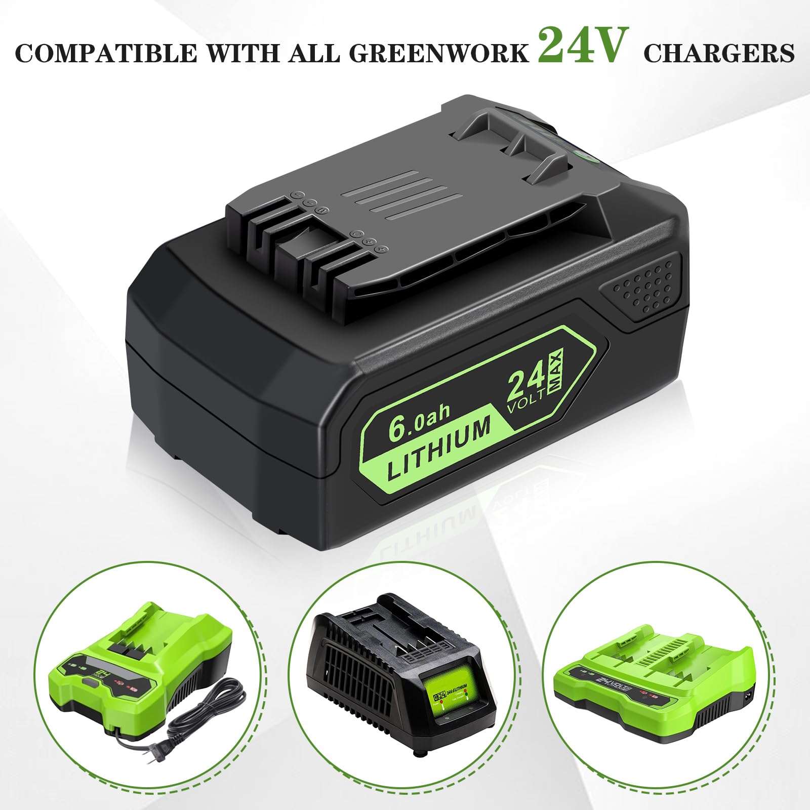 MAFACBAC 24V battery installed in Greenworks lawn mower for quick power