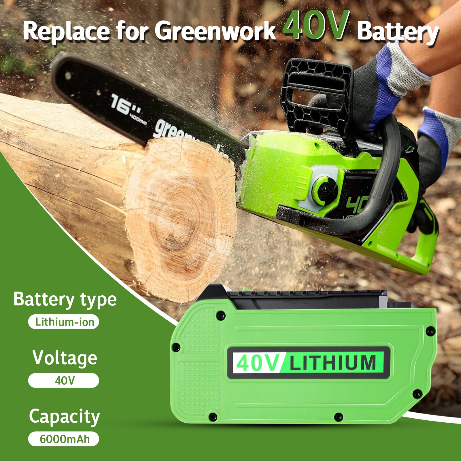 MAFACBAC 6Ah 40V battery pack with high capacity for longer mowing sessions