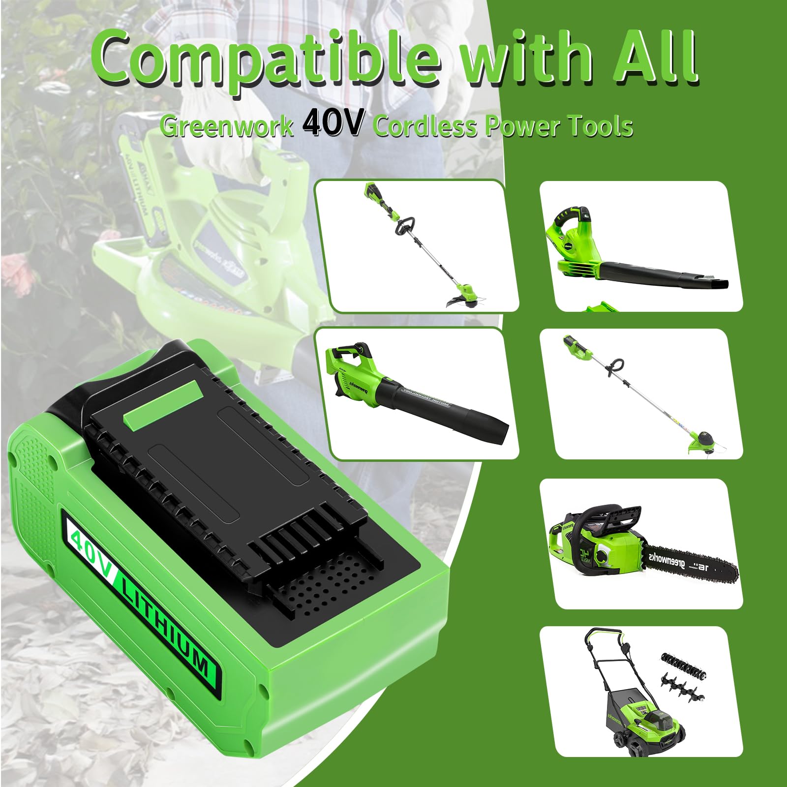 MAFACBAC compatible with Greenworks G-MAX 40V for versatile tool use