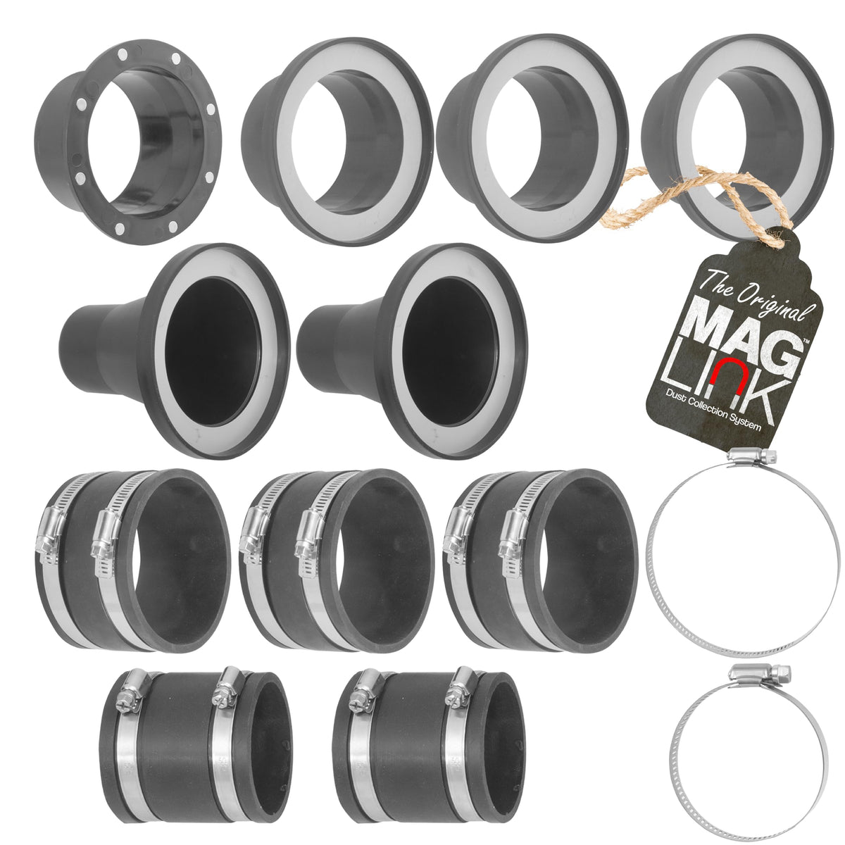 Mag Link 4in magnetic connector secures quick dust-hose connections across machines.