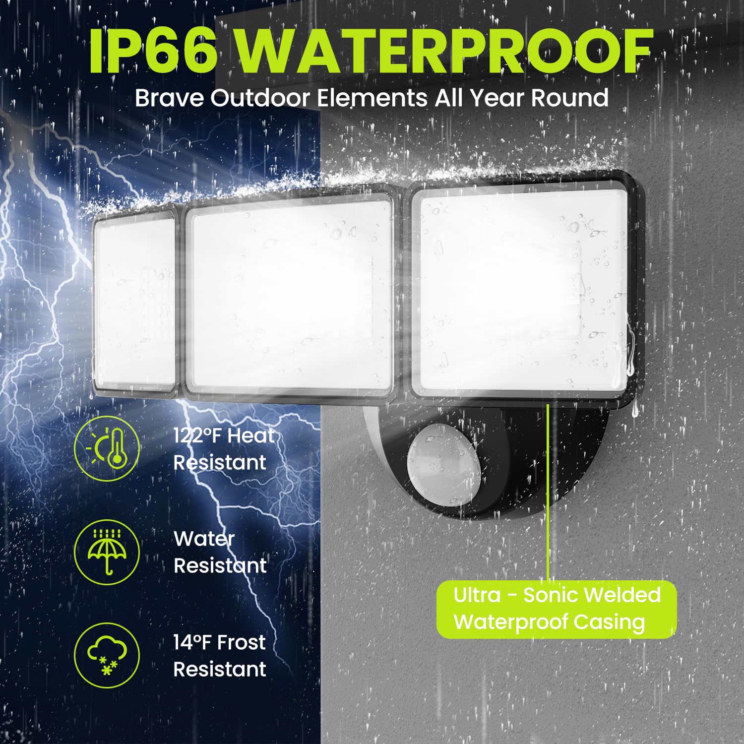 MAGAGUVU three-head adjustable flood light shows wide beam coverage for driveways.