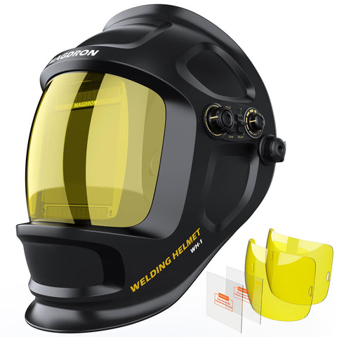 Magdron auto darkening helmet with large view area for precise welds
