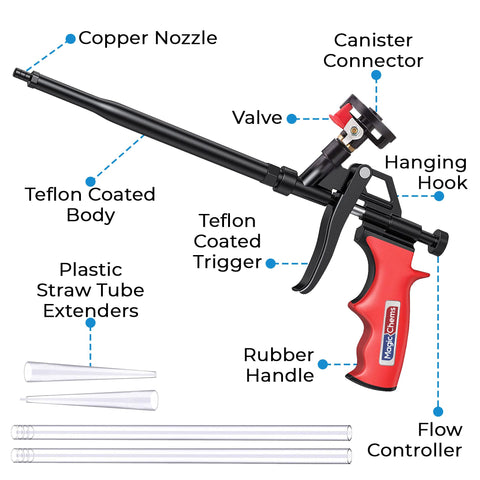 Magic Chems Spray Foam Gun PTFE coating ensures easy cleaning and minimal residue.