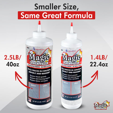 Magic Crack Filler gray application pour water illustrates quick setting action.