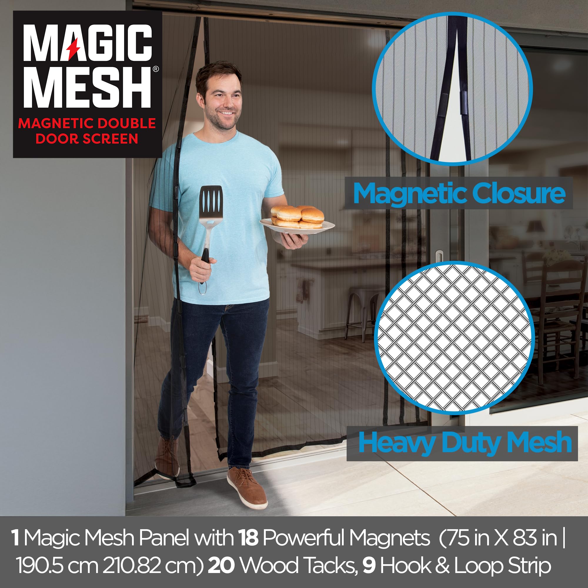Magic Mesh uses 18 magnets for a strong automatic seal.