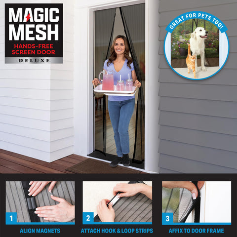 Magic Mesh Deluxe black hands-free doorway with magnetic closure