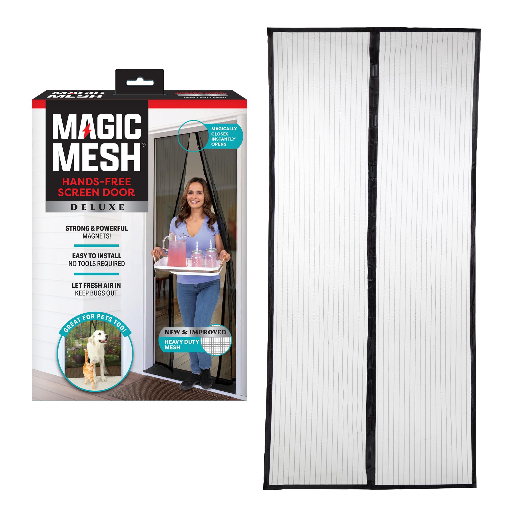 Magic Mesh Deluxe black magnetic closure screen door for hands-free entry