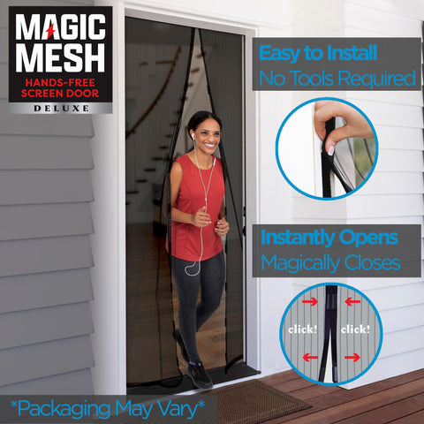 Magic Mesh Deluxe black patio or sliding door screen in use