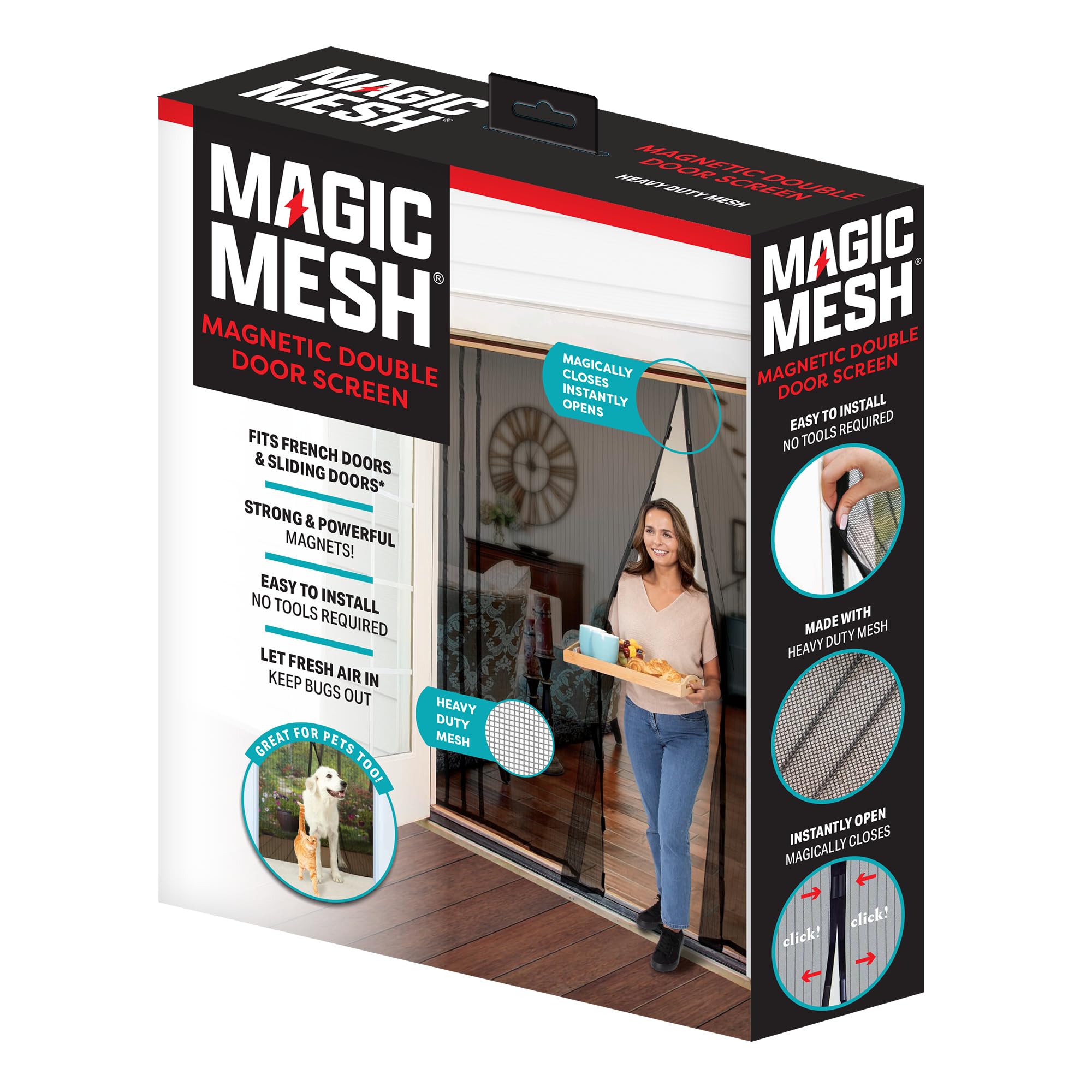 Magic Mesh double-door hands-free panel allowing breeze while bugs stay out.