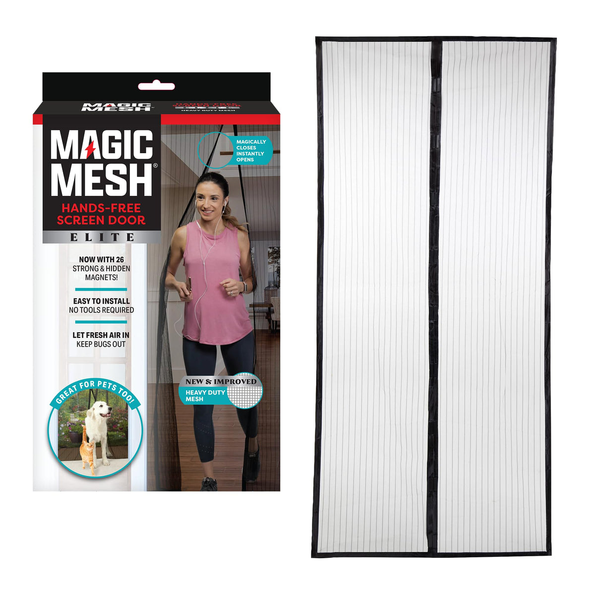 Magic Mesh Elite hands-free door mesh for effortless passage and insect protection.
