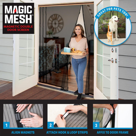 Magic Mesh fits French doors (75x83 in) for easy doorway coverage.