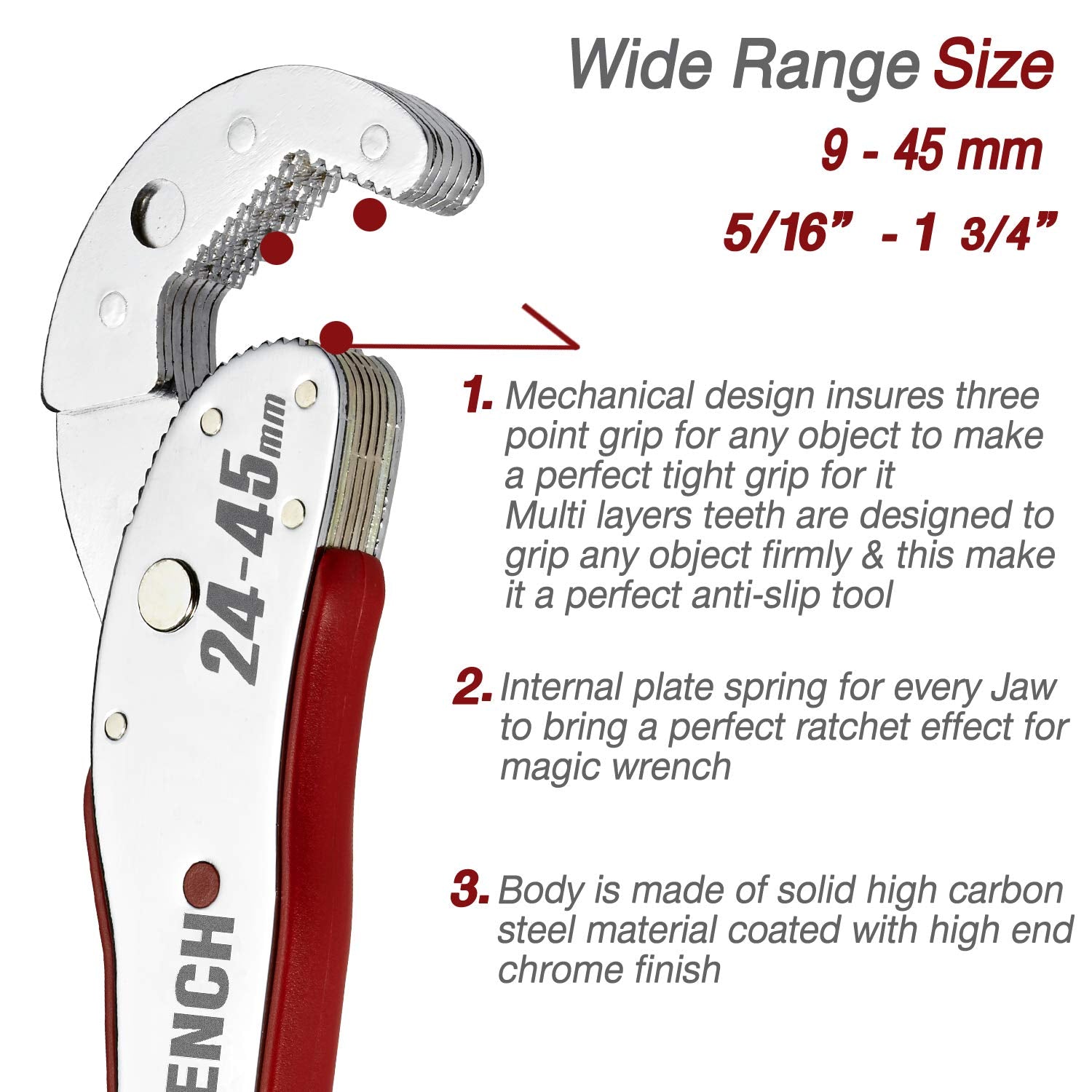 Magic Wrench adjustable heads demonstrated in tight spaces for versatile use.