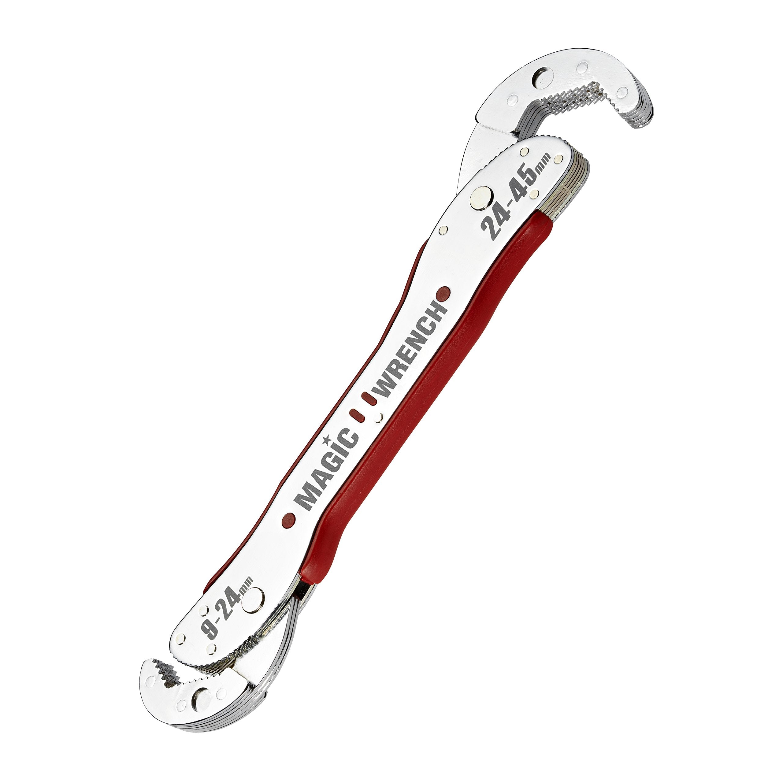 Magic Wrench close-up shows auto-ratcheting head for quick grip on bolts.
