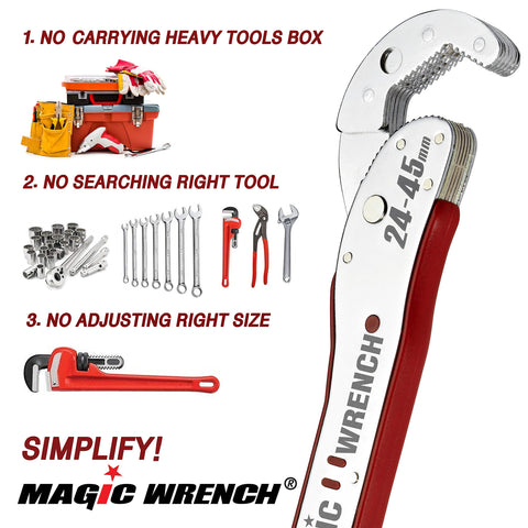 Magic Wrench with pouch and handle shown for portable storage and easy transport.