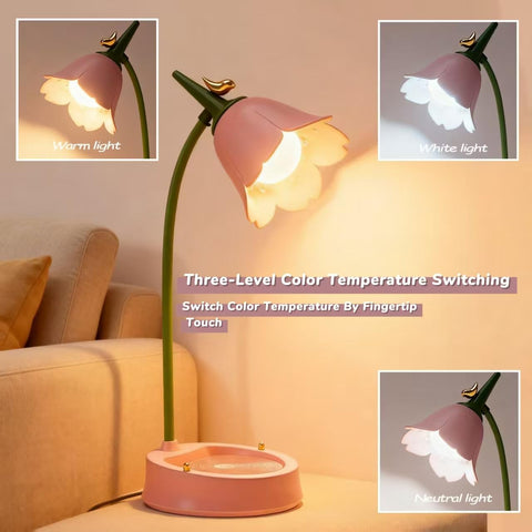 Magical JD lamp showcases flower and bird decor for natural study spaces.