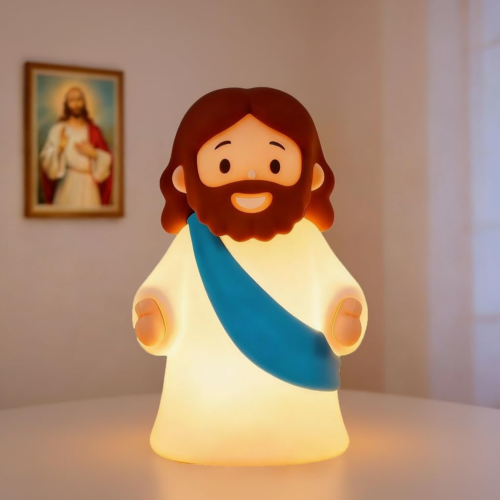 Magical JD Little Jesus night light silicone lamp in blue provides a gentle bedside glow for kids